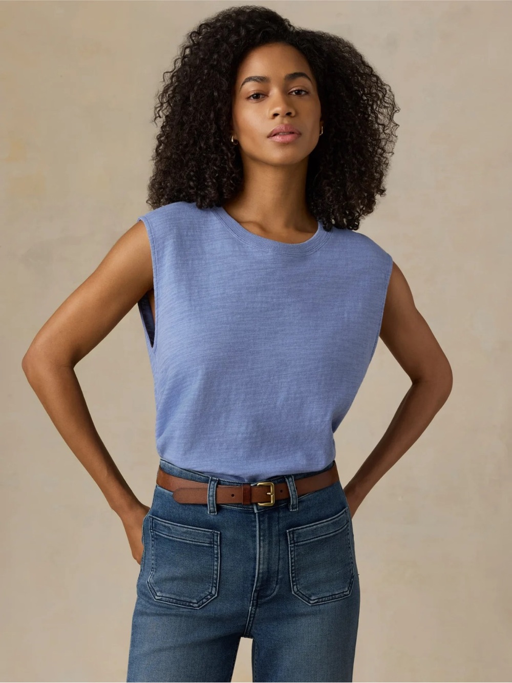 Faherty Sunwashed Organic Muscle Tank Ocean Dusk